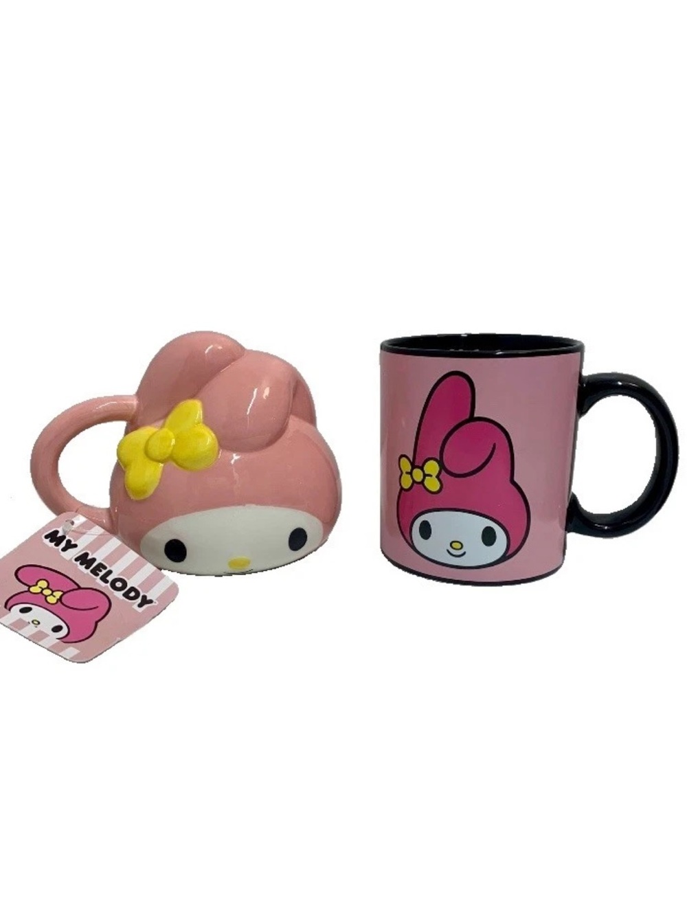Sanrio Hello Kitty MY MELODY KUROMI Pottery Manga Anime BLK/PINK MUGS SET/2 NWT